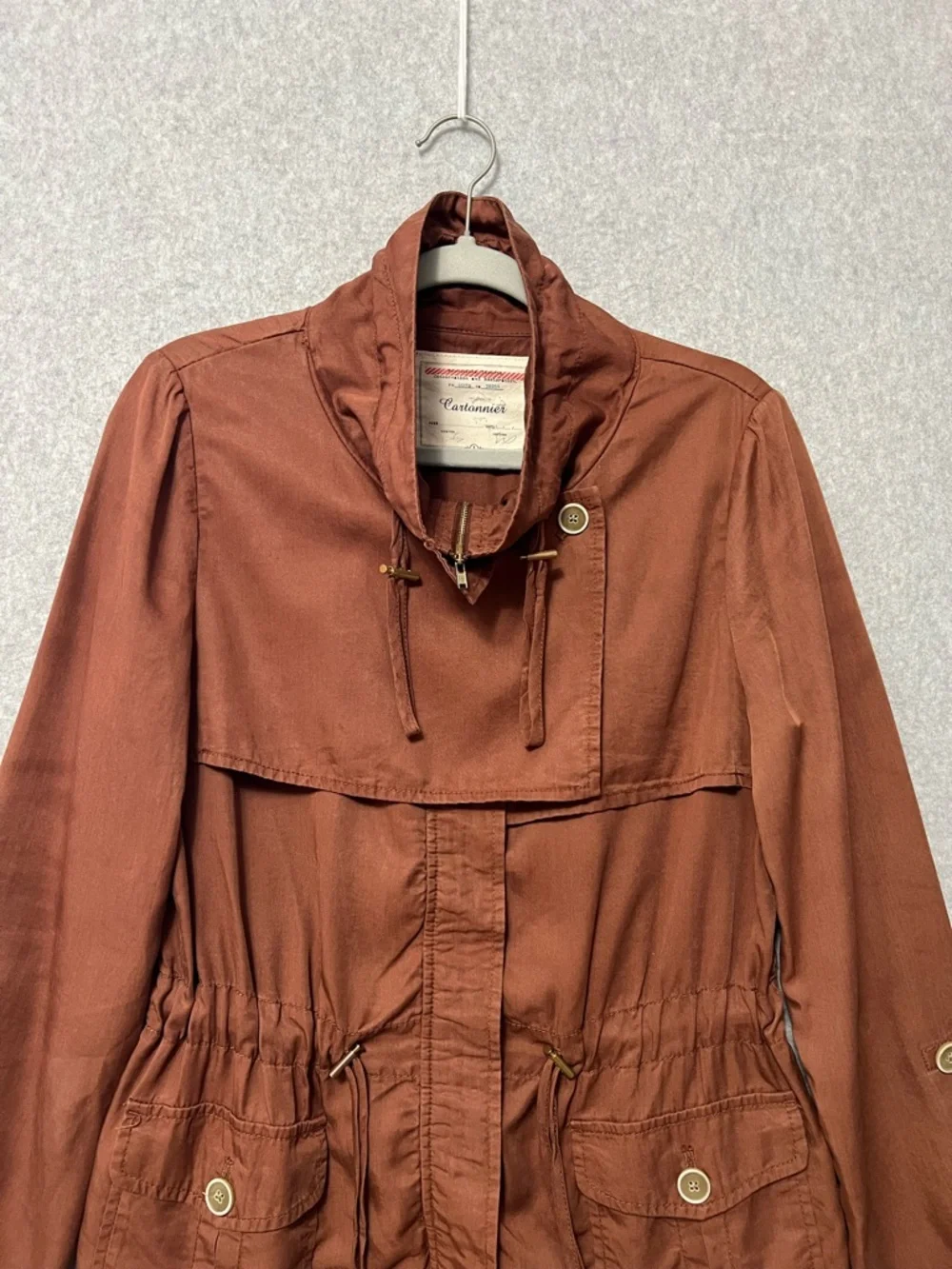 Cartonnier Anthropologie Safari Anorak Jacket Size 8 Rust Brown Tencel Utility - Picture 6 of 11